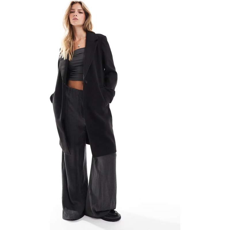 Stradivarius soft touch button through midi coat in black