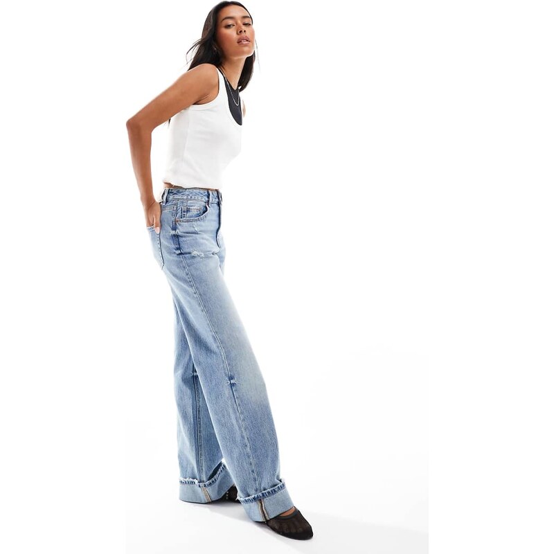 Stradivarius D92 straight wide leg jeans in blue denim 109381104