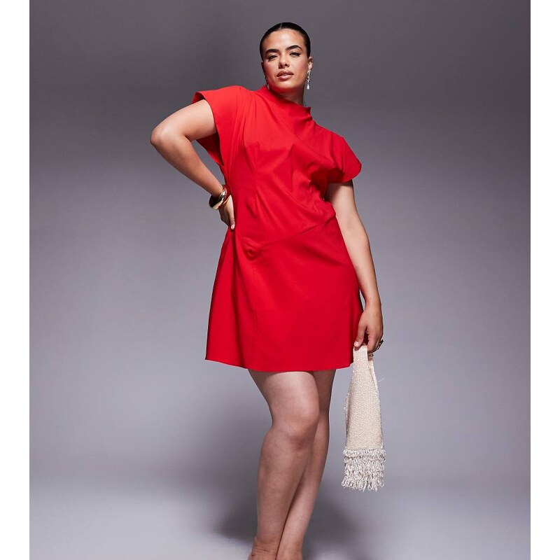 ASOS Curve ASOS DESIGN Curve bengaline high neck mini dress with split 106805017