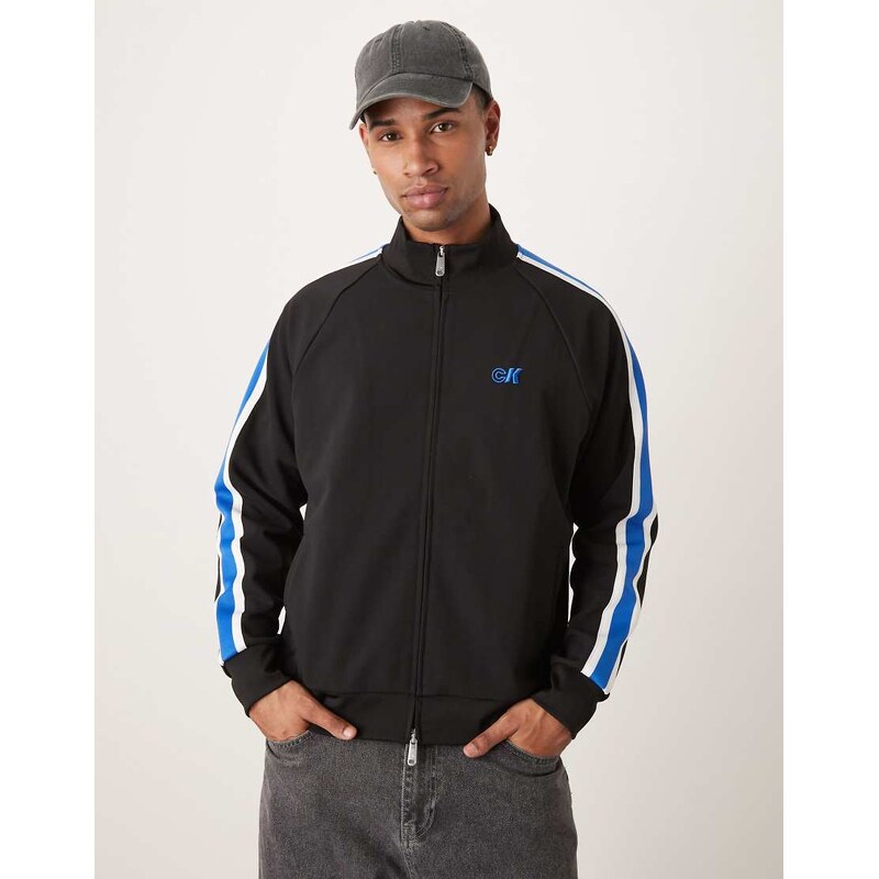 Calvin Klein Jeans stripe track jacket in black and blue