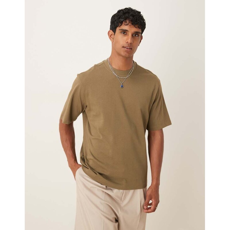 Mango cotton relaxed t-shirt in khaki-Green