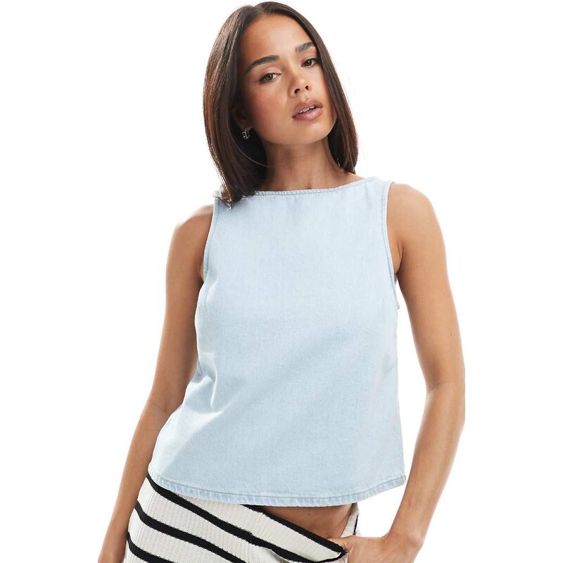 ASOS DESIGN denim shift top in bleach-Blue