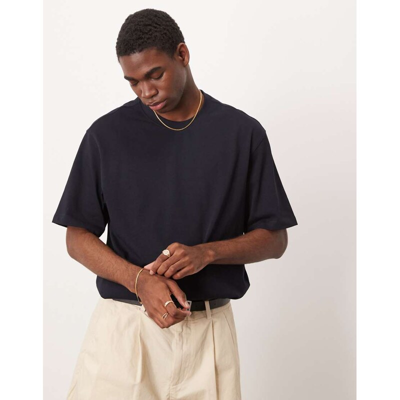 Mango cotton relaxed t-shirt in navy