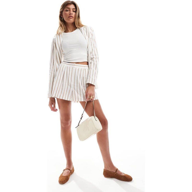Miss Selfridge tailored linen shorts co-ord in neutral stripe 106809039