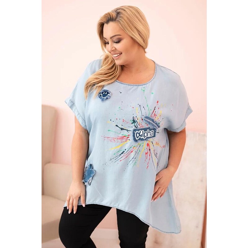 MladaModa Oversize halenka s nášivkami model 1876 barva světlá