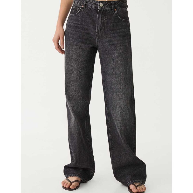 Stradivarius D92 wide leg jeans in washed black-Grey