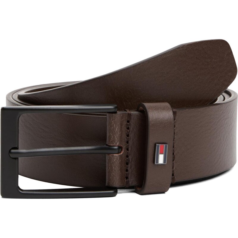 TOMMY HILFIGER Opasek Enamel Flag Rectangular Buckle tmavě hnědá