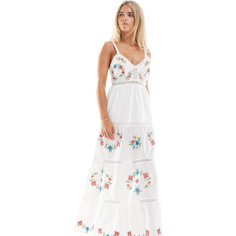 Miss Selfridge Petite embroidered heritage maxi dress-White 106809006
