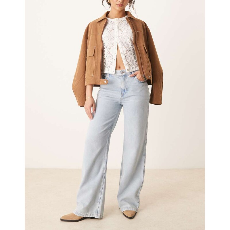 Free People stride straight leg wide jeans in bleached wash blue 106809091