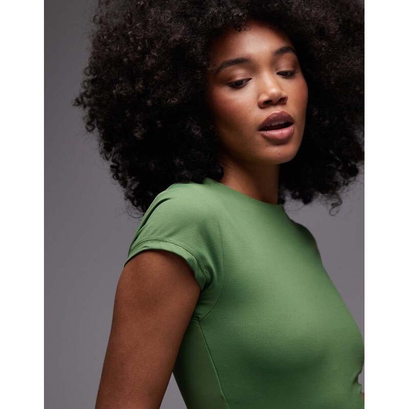Topshop jersey slinky short sleeve t shirt in green