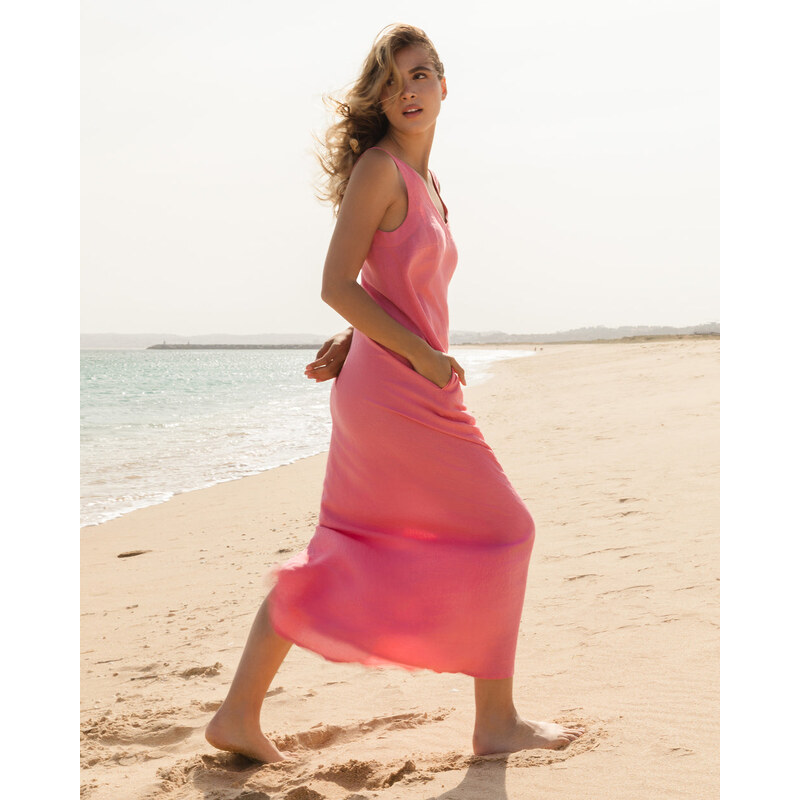 Magic Linen Maxi lněné šaty bez rukávů BOVA ve flamingo barvě 106811807