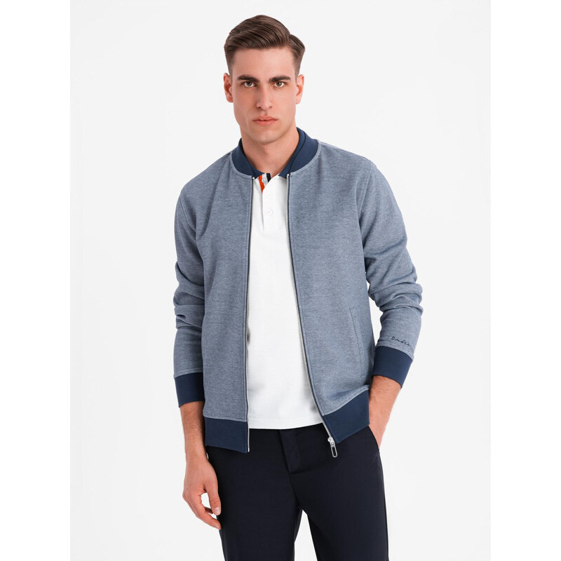 Ombre Mens pique knit bomber sweatshirt - navy blue