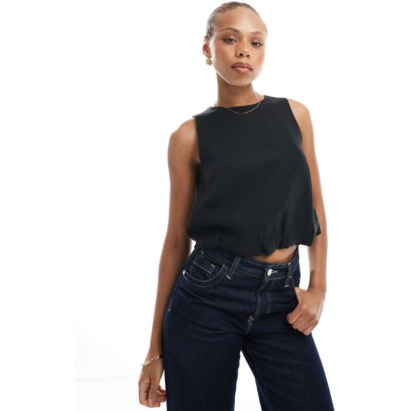 ONLY bubble hem crop top in black 106812707