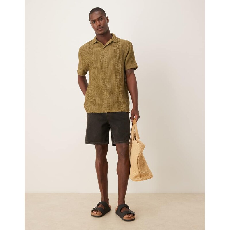 ASOS DESIGN standard length denim jort in brown wash