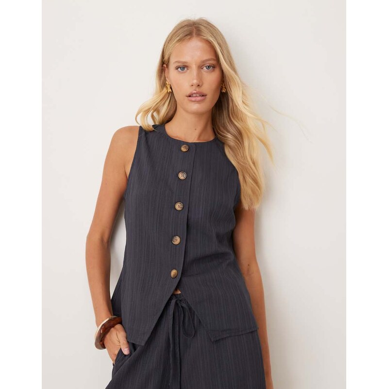 ASOS DESIGN crinkle top co-ord in charcoal-Grey