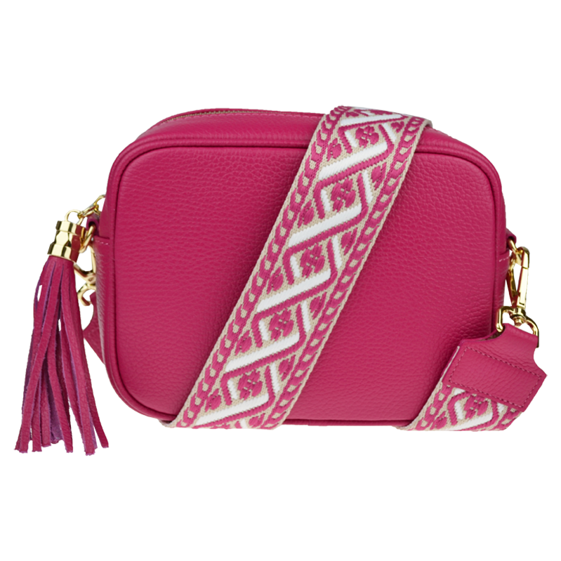 Růžová kožená italská crossbody kabelka Bala Fuxia s přídavným