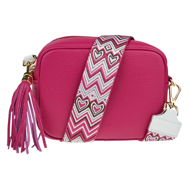 Růžová kožená italská crossbody kabelka Bala Fuxia s přídavným