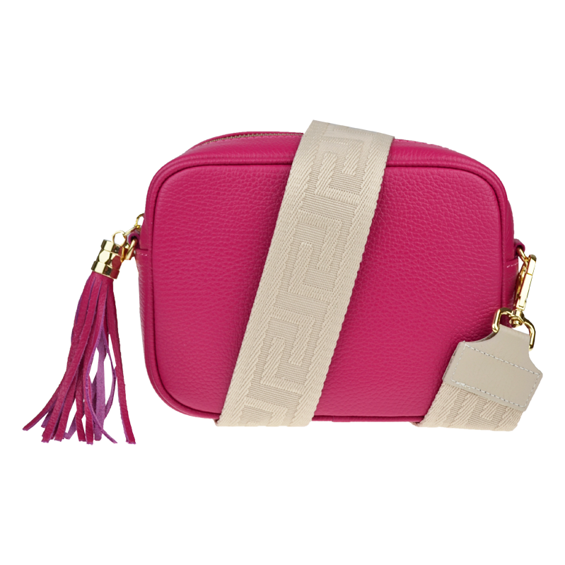 Růžová kožená italská crossbody kabelka Bala Fuxia s přídavným