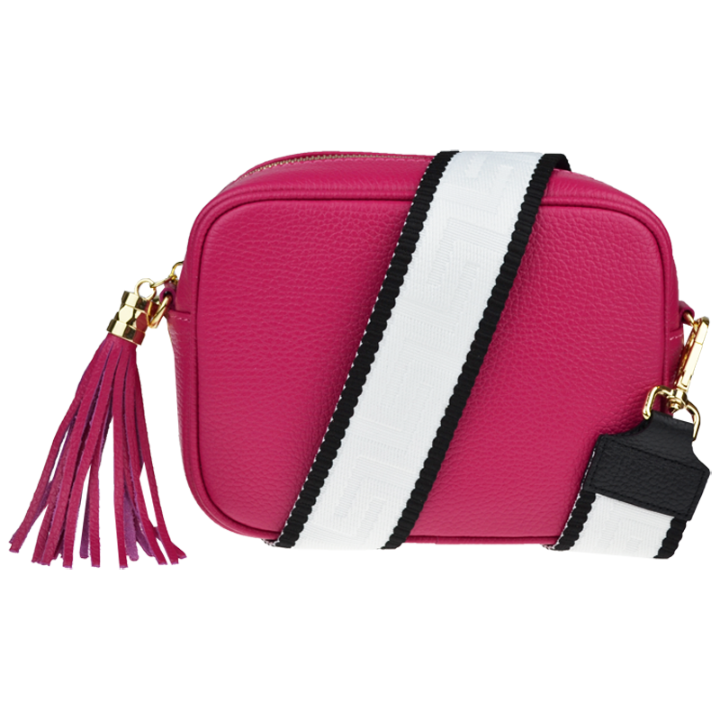 Růžová kožená italská crossbody kabelka Bala Fuxia s přídavným