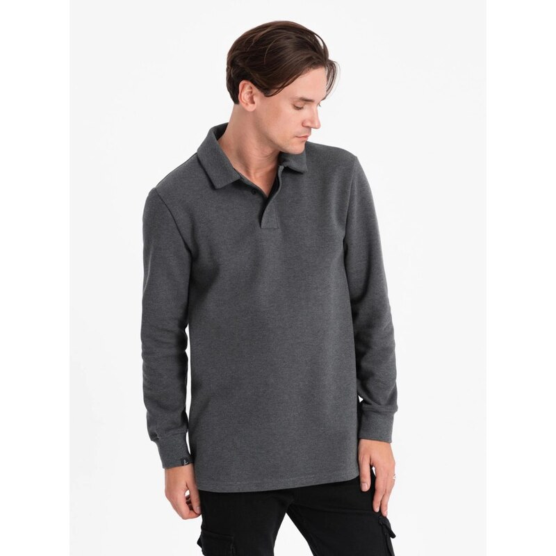 Ombre Clothing Zajímavá pánská grafitová mikina s límečkem V1