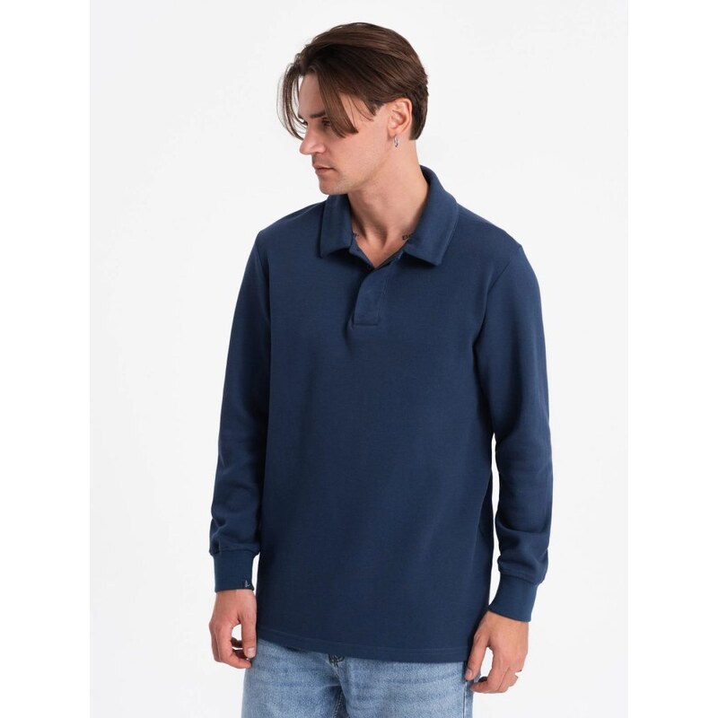 Ombre Clothing Zajímavá pánská tmavě modrá mikina s límečkem V5