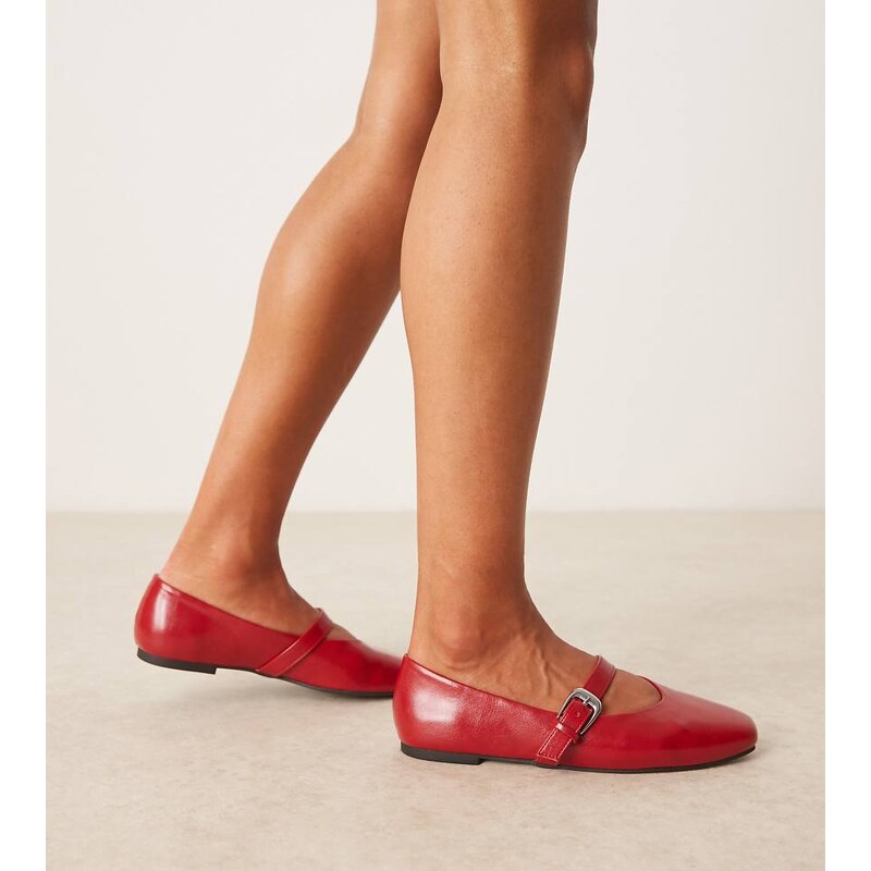 ASOS DESIGN Wide Fit Leah mary jane ballets in cherry red 108935782