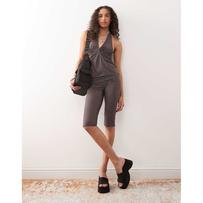 COLLUSION yoga capris in brown stripe-Multi 106915716