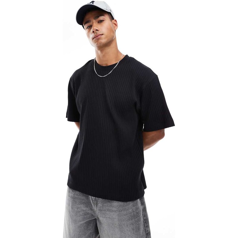 Jack & Jones ribbed oversize t-shirt in black