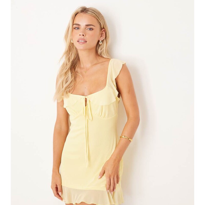 ASOS Petite ASOS DESIGN Petite mesh double frill mini tea dress in 115711492