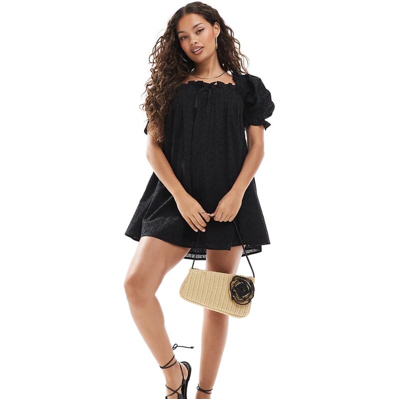 Miss Selfridge Petite broderie smock dress in black 106820862
