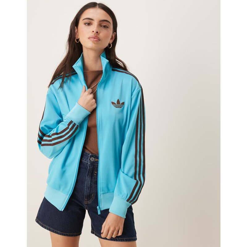 adidas Originals Firebird Loose track top in blue and brown 106820899