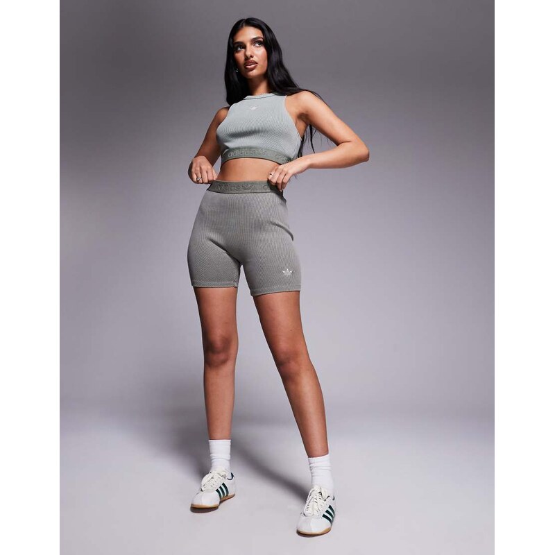 adidas Originals ribbed booty shorts in washed khaki-Green 106820900