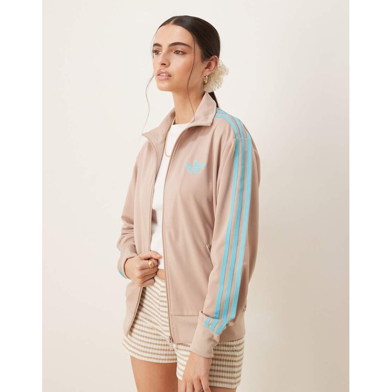adidas Originals Firebird Loose track top in beige and blue-Neutral 106820904