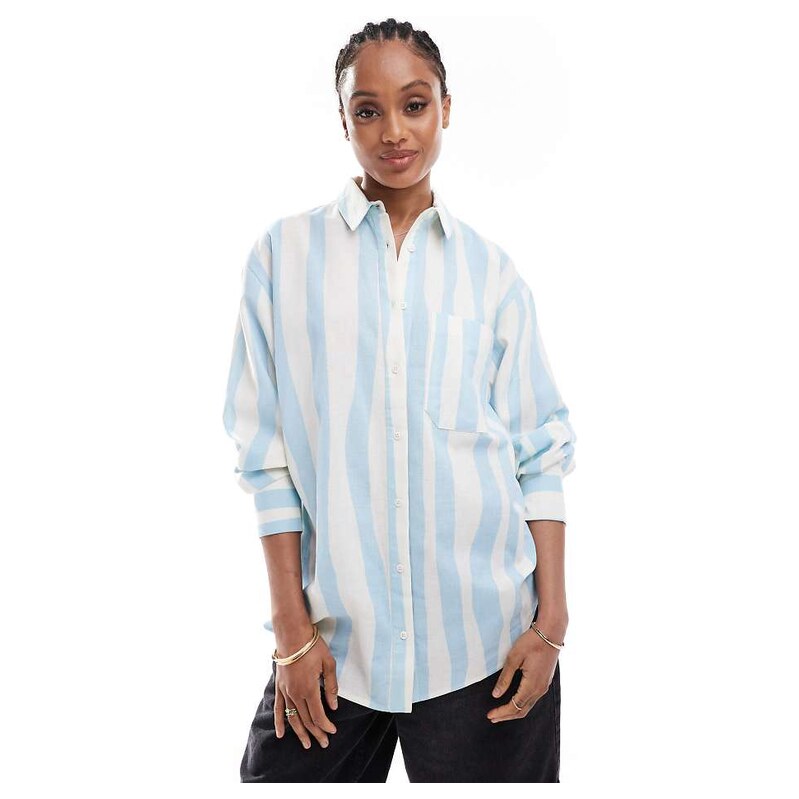 ASOS Tall ASOS DESIGN Tall linen blend oversized shirt in blurred 115510992