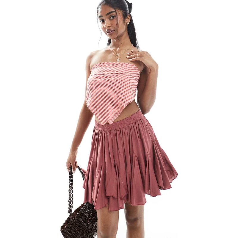 ASOS DESIGN flippy godet mini skirt in dusky brown