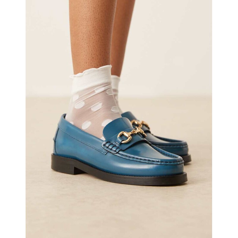 Walk London Dalston trim loafer in blue leather 106820979