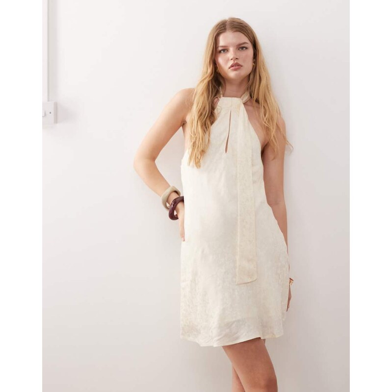 Reclaimed Vintage mini dress with scarf detail in cream satin