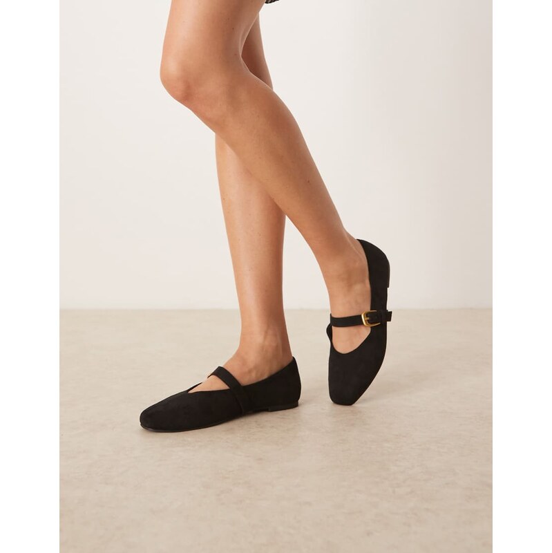 ASOS DESIGN Leah mary jane ballets in black suedette 106871221