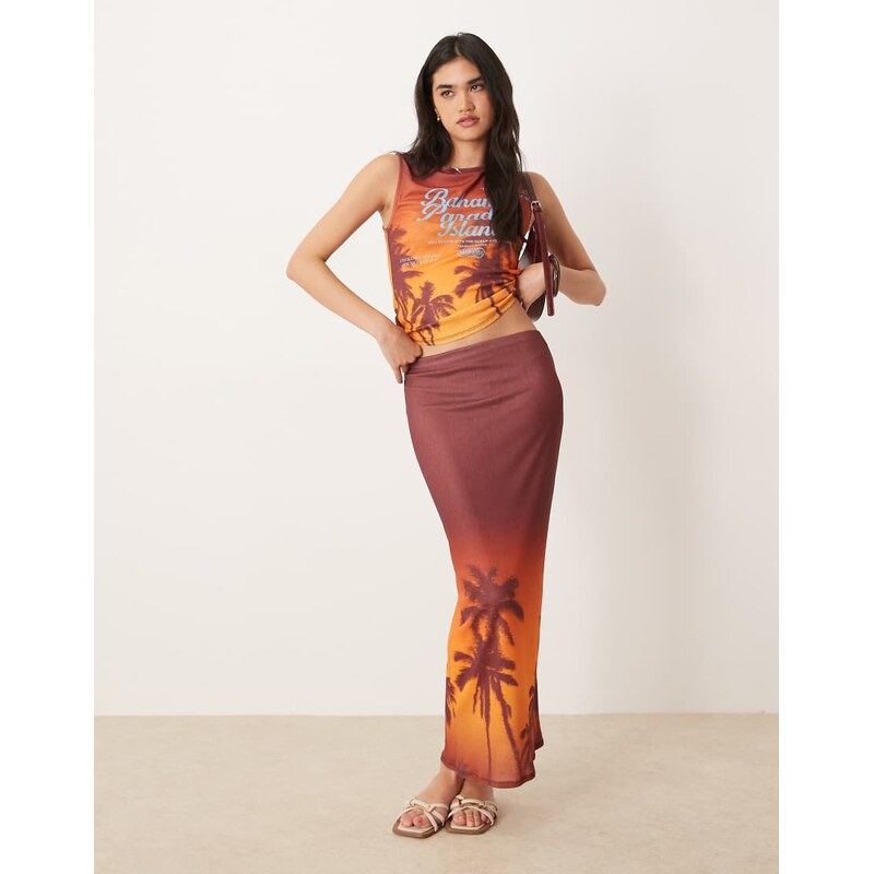 ASOS DESIGN mesh midi skirt with bahamas palm print-Multi