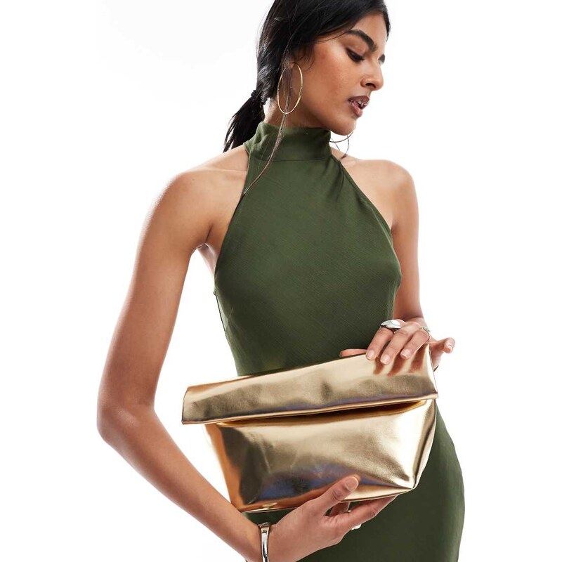ASOS DESIGN roll top clutch bag in gold 106821004