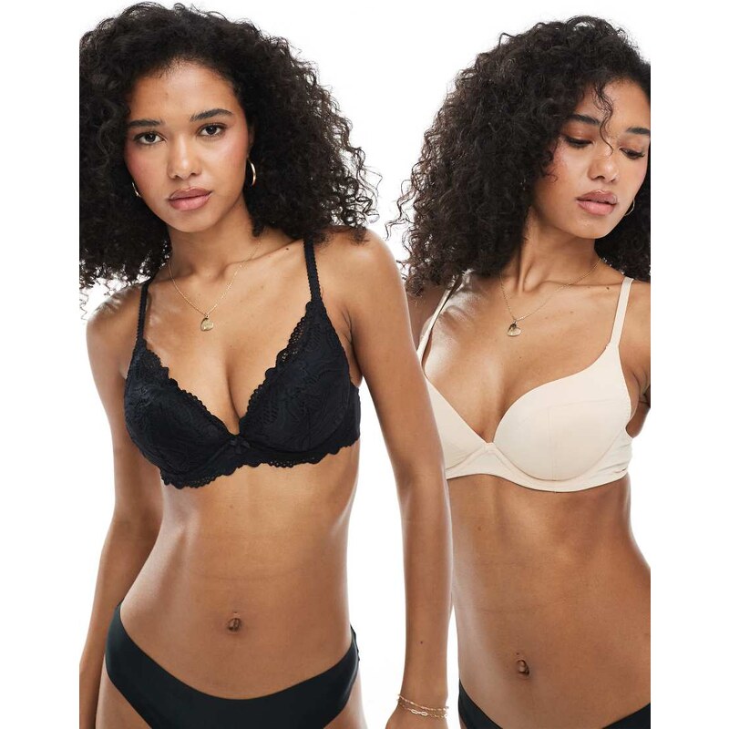 Dorina Angie 2 pack lace bra in black and beige 106821020