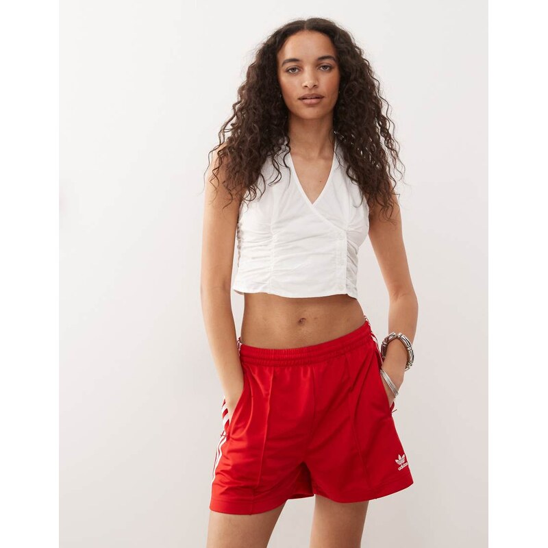 Monki halter neck wrap top with ruched sides in white 106821021