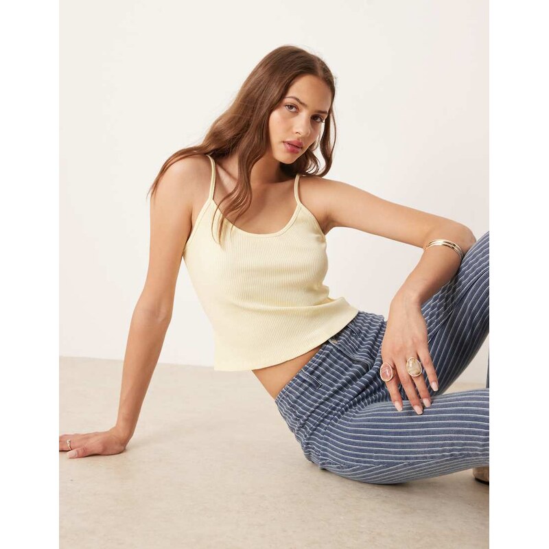 ASOS DESIGN rib cami top in pastel yellow-No colour