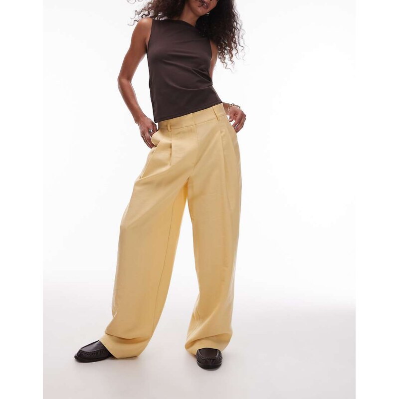 Topshop premium tailored wide leg cupro trousers in buttermilk