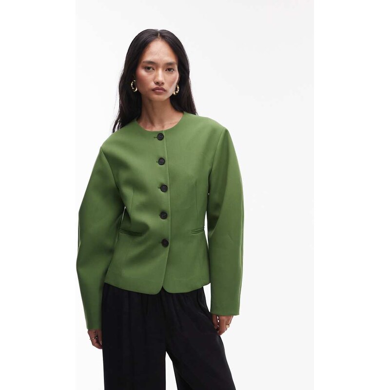 Topshop ovoid sleeve blazer top in green 106821060