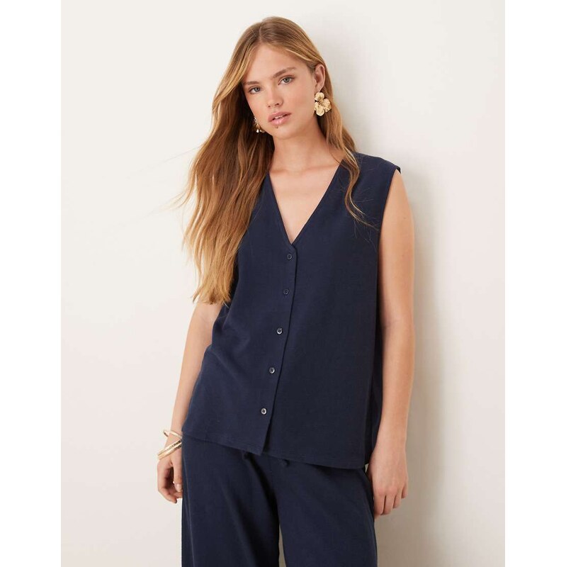 ASOS DESIGN textured knit oversized waistcoat in navy