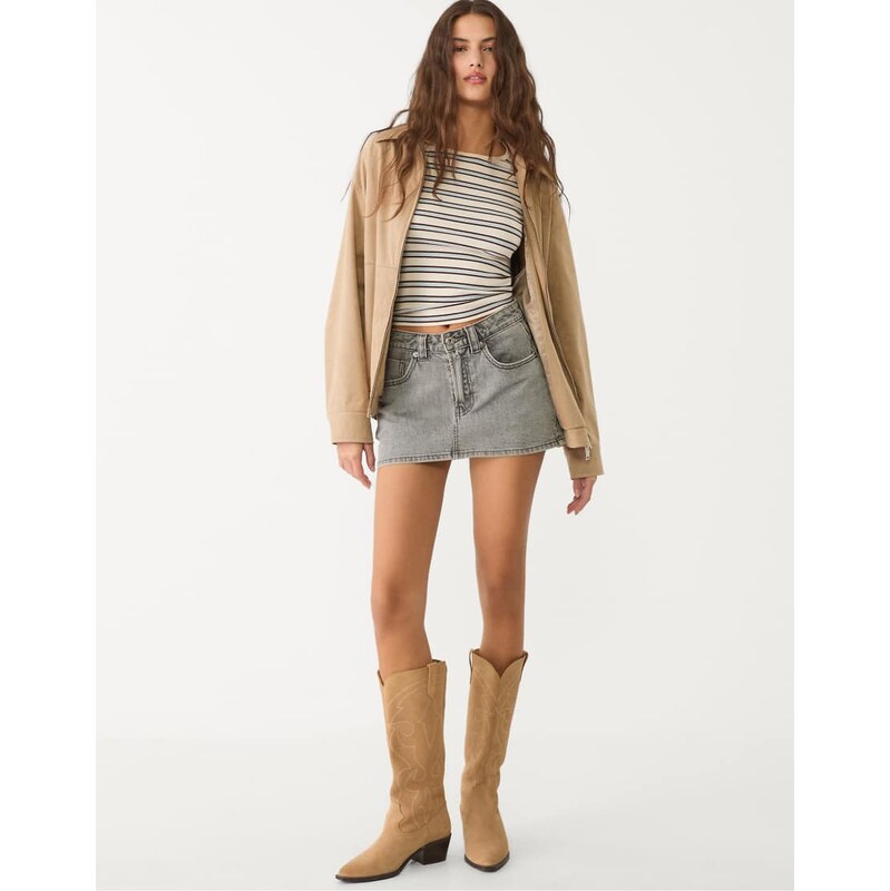 Stradivarius D62 denim skort in light grey 106821123