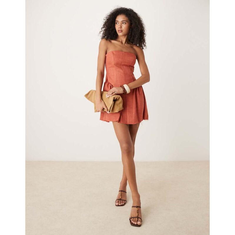 ASOS DESIGN bandeau structured bonded mini dress in rust-Orange