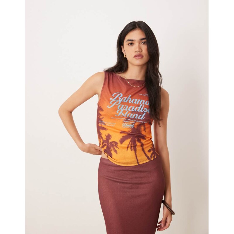 ASOS DESIGN mesh boat neck vest with bahamas palm print-Multi 106828031