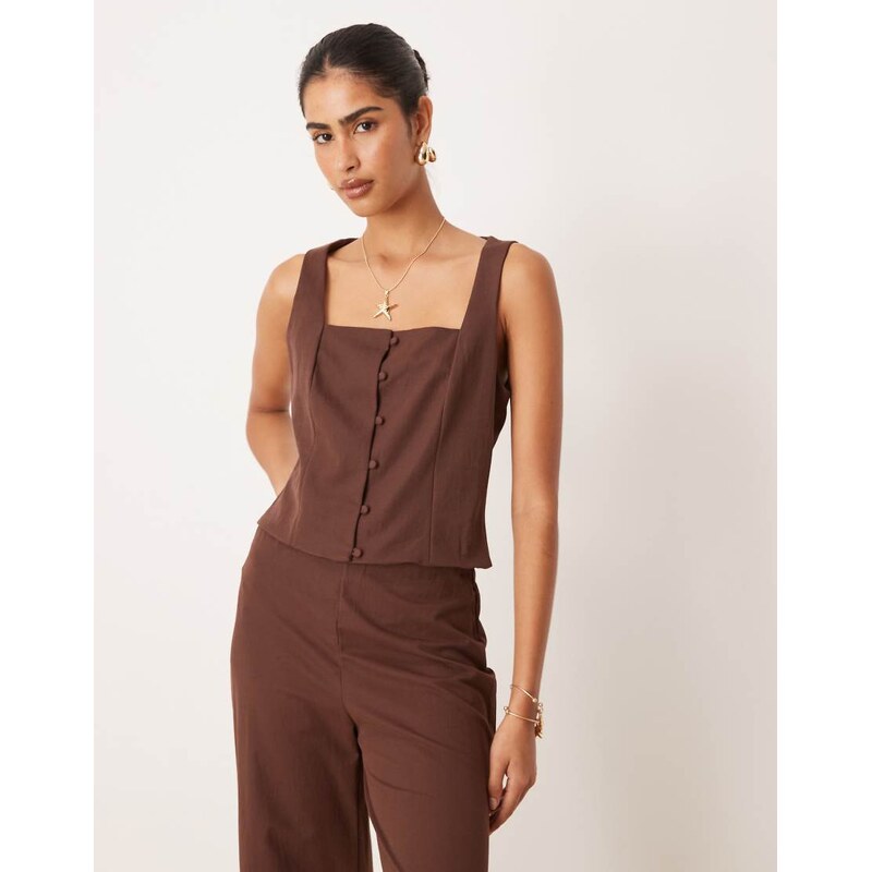 Mango tailored square neck button through top co-ord in